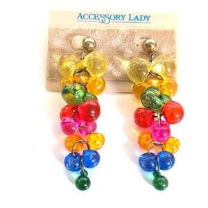 Vintage 80s 90s Chacha Dangle Fruit Grapes Lucite Cluster Bauble Earrings NWT